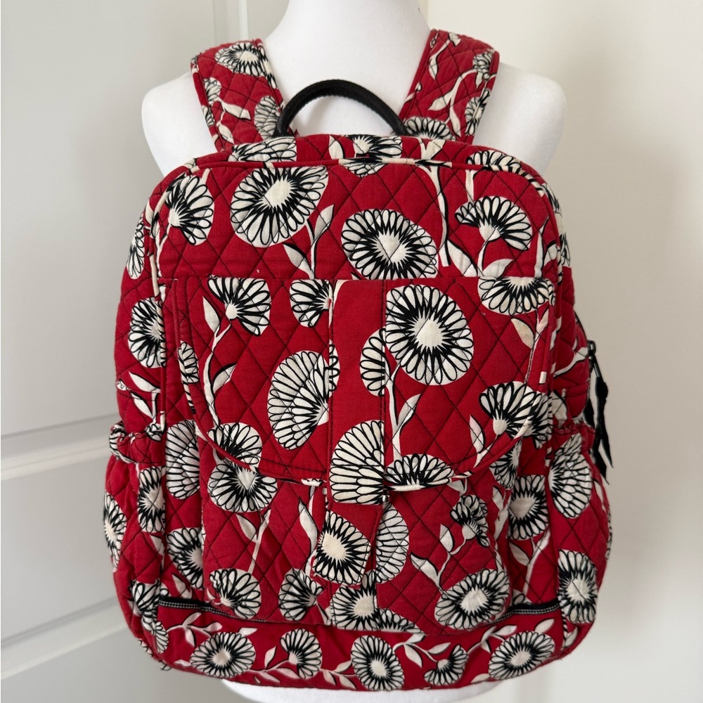 Vera Bradley Quilted Floral Backpack in Red, Black and Cream